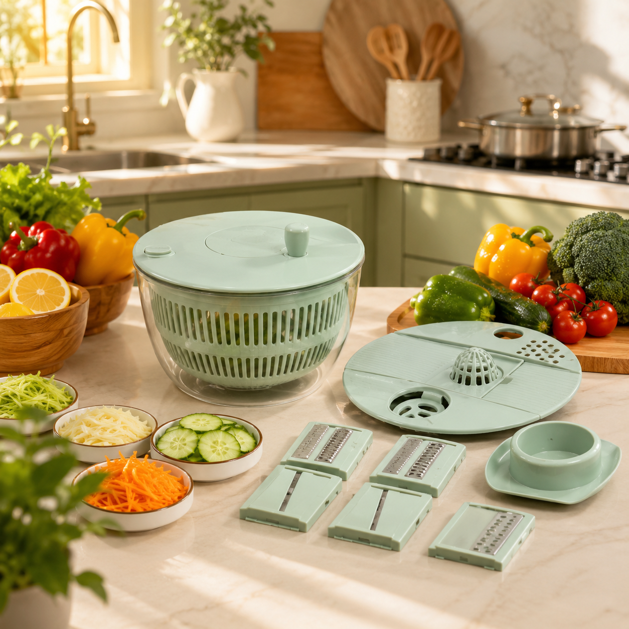 Multi Function Salad Spinner with Slicer
