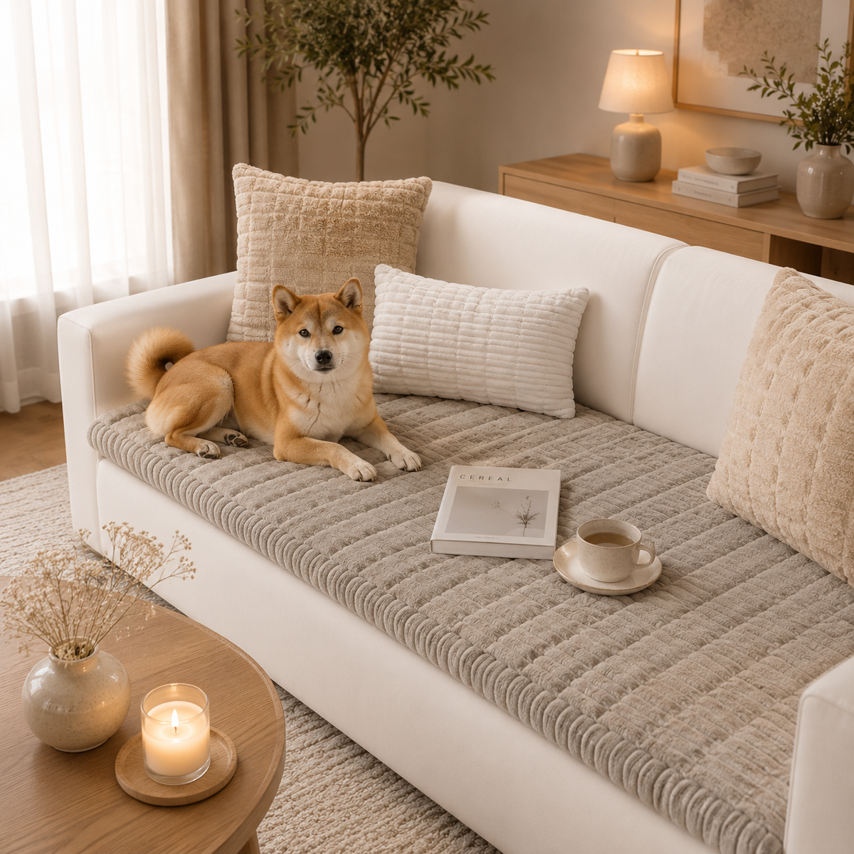 Plush Quilted Non Slip Pet Sofa Cover