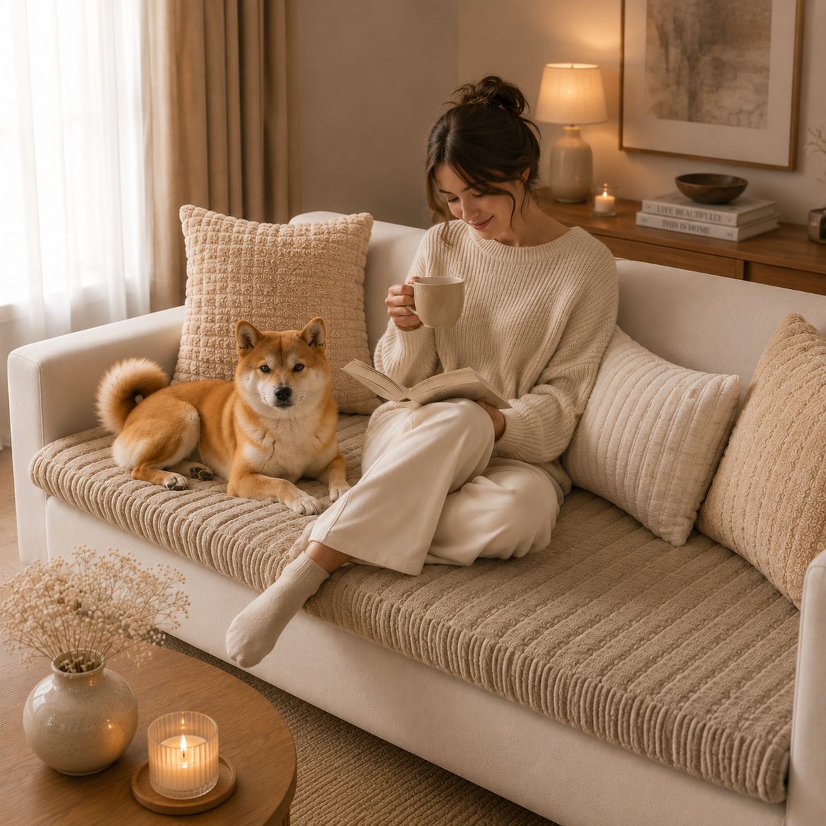 Plush Quilted Non Slip Pet Sofa Cover