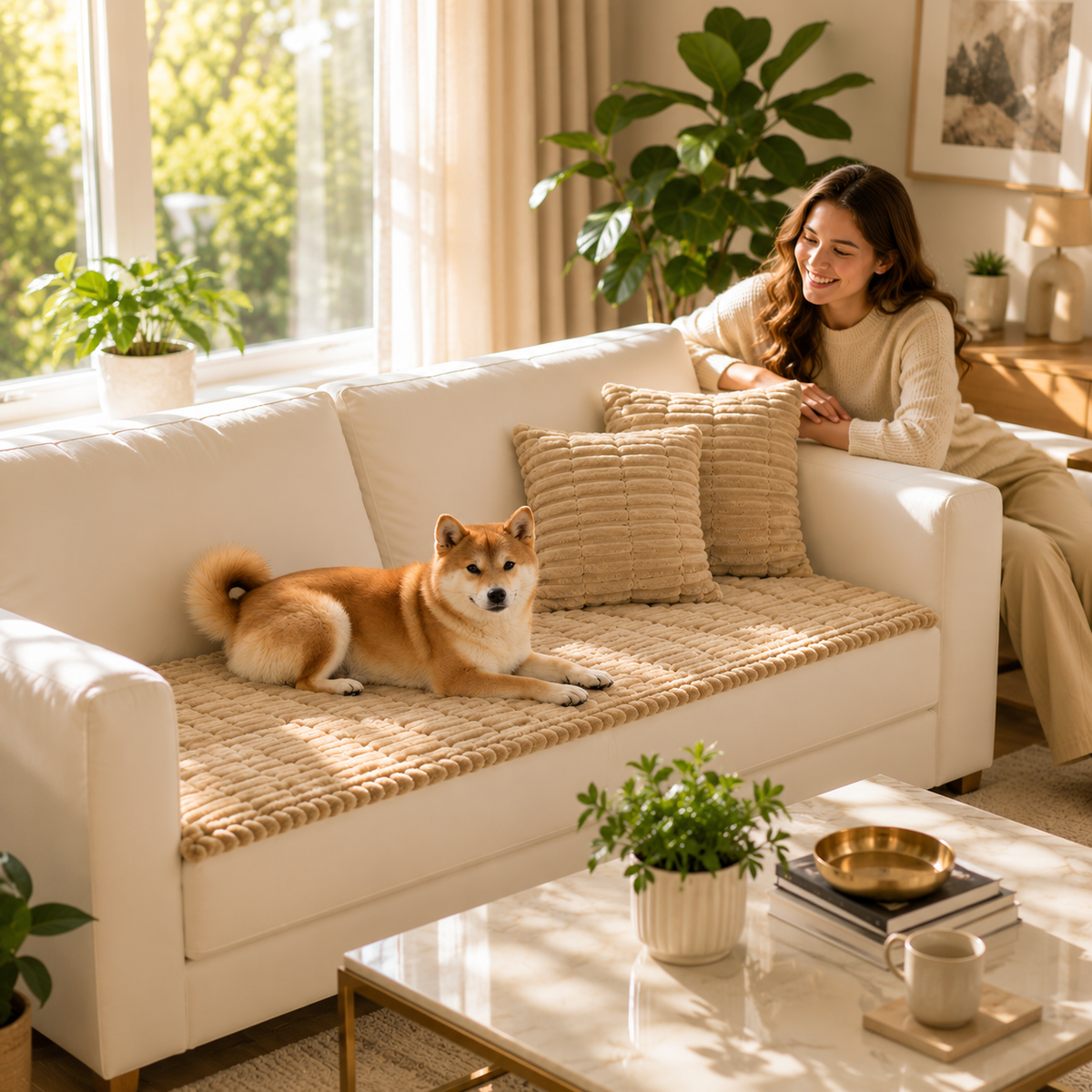 Plush Quilted Non Slip Pet Sofa Cover